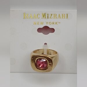 Isaac Mizrahi Gold Ring with Vibrant Pink Gem Size 6 NWT